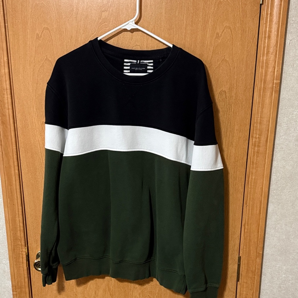 Men's Denim&Flower XL Black/White/Green Crewneck Sweatshirt